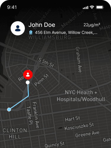 AeChai app showing real-time location tracking map